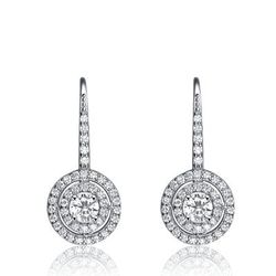 Genevive Genevive Sterling Silver Cubic Zirconia Double Halo Earrings - Grey - 9.21 W X 22.7 L X 4.14 D