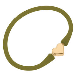 Canvas Style Bali Heart Bead Silicone Bracelet In Olive - Green