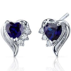 Peora Blue Sapphire Earrings Sterling Silver Heart Shape 1.5 Carats - Blue