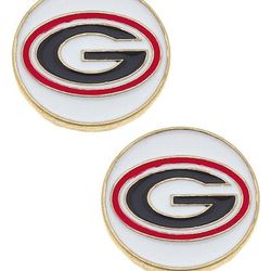 Canvas Style Georgia Bulldogs Enamel Disc Stud Earrings - White