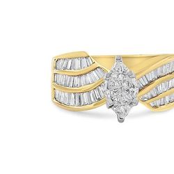 Haus of Brilliance 14K Gold and White Gold 1 1/4 Cttw Pie and Baguette-Cut Diamond Marquise Shape Engagement Bypass Ring - Yellow - 8