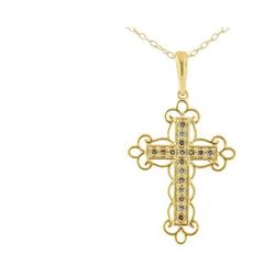 Haus of Brilliance 10K Yellow Gold Flashed .925 Sterling Silver 1/4 Cttw Champagne Diamond Cross Pendant Necklace - Yellow - 18