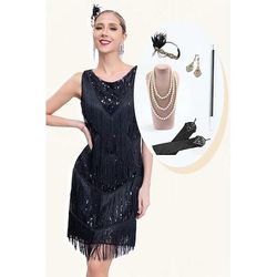 Anni Ruggenti Anni 1920 Lunghezza al ginocchio Abito Flapper Abiti Abito da cocktail Senza maniche Il grande Gatsby Ragazza Flapper Invitato al matrimonio Paillettes Scollo a V Costume Per donna