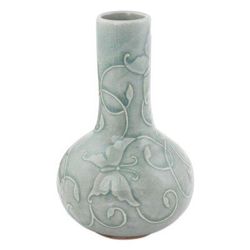 Celadon vase, 'Light Blue Butterflies'