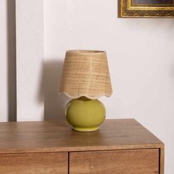 Theisseil 13"H x 8"W x 8"D Cottage Green/Beige/Translucent Table Lamp - Boutique Rugs
