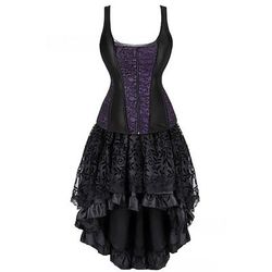 Retrò Vintage Rococò Punk Gotico Corto Mini Vestito Corsetto Overbust Bustino Strega Jacquard Pizzo Senza spalline Costume Per donna Fantasia Stile Steampunk Notte di Valpurga Halloween Carnevale