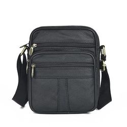 Borsa a tracolla da uomo in pelle marrone con più tasche con cerniera e tracolla regolabile, piccola borsa a tracolla vintage per viaggi, lavoro e uso quotidiano