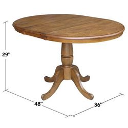 "36" Round Top Pedestal Table With 12" Leaf - 28.9"H - Dining Height - Whitewood K59-36RXT"