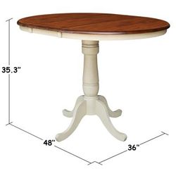 "36" Round Top Pedestal Table With 12" Leaf - 34.9"H - Dining or Counter Height - Whitewood K12-36RXT-6B"