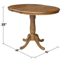 "36" Round Top Pedestal Table With 12" Leaf - 34.9"H - Dining or Counter Height - Whitewood K59-36RXT-6B"