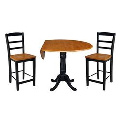 "42" Round Pedestal Gathering Height Table with 2 Counter Height Stools, Black/Cherry - Whitewood K57-42DPT-S402-2"