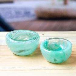Flavors in Mint,'Handblown Patterned Mint Recycled Glass Bowls (Set of 2)'