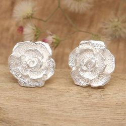 Gorgeous Gardenia,'Sterling Silver Stud Earrings with Gardenia Flower Motif'