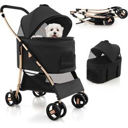 Costway - Poussette pour Chien Pliable 3 en 1 avec Panier de Rangement Amovible, Poussette Buggy