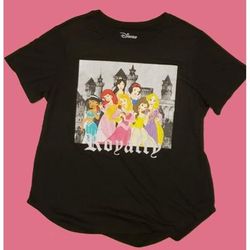 Disney Tops | Disney Princesses Royalty Shirt With Little Mermaid Mulan Snow White Cinderella | Color: Black | Size: 2xl