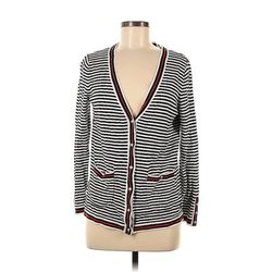O, Oprah Magazine Collection for Talbots Cardigan Sweater: White Stripes - Women's Size Medium Petite