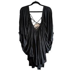 Free People Tops | Free People Beach Linen Oversized Draped Lace Up Detail Black Tunic Nwt Size Xs | Color: Black | Size: Xs