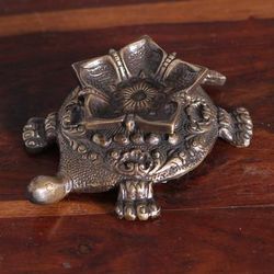 'Floral Turtle-Shaped Antiqued Brass Sculpture from India'