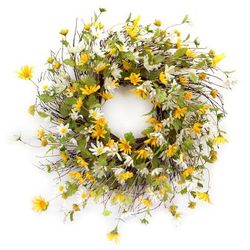 Mixed Daisy Floral Wreath 24"D by Melrose in Yellow