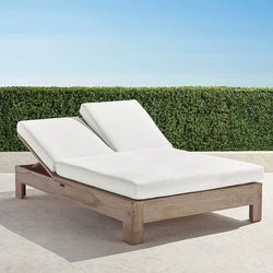 St. Kitts Double Chaise with Cushions in Weathered Teak - Quick Dry, Coral/Red - Frontgate