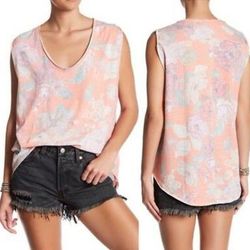 Free People Tops | Free People Gardenia Hi-Low Floral Tank Orange Xs | Color: Orange/Pink | Size: Xs