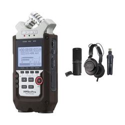 Zoom H4n Pro Portable Recorder Kit and ZDM-1 Podcast Mic Pack with Headphones, W H4N PRO BROWN