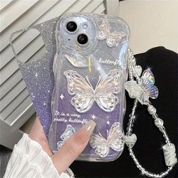 TEMU Luxury Romantic Wave Glitter Soft Phone Case For Iphone 14 Pro Max 12 Pro 13 11 Clear Cover With Chain Lanyard