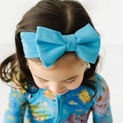 Ocean Blue Luxe Baby Girl Soft & Stretchy Bamboo Bow Headbands - Newborn - 3T