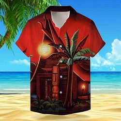 Per uomo Albero di cocco Tropicale Piante tropicali Camicia Camicia hawaiana Camicia Aloha Manica corta Camicia Collo ripiegabile Festività Hawaiano Esterno Da mare Hawaiano Rosso Arancione S M L
