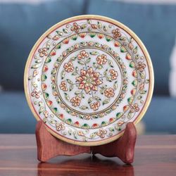 Fantasy in Spring,'Floral Handcrafted Red and Green Marble Decorative Plate'