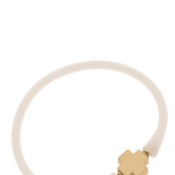 Canvas Style Bali 24K Gold Plated Cross Bead Silicone Bracelet In Eggnog - Brown