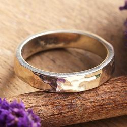 Luminous Sheen,'Hammered and High-Polished Sterling Silver Band Ring'