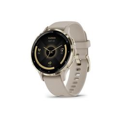 Garmin Venu 3S Watch Soft Gold Stainless Steel Bezel w/ French Gray Case and Silicone Band 010-02785-02