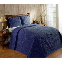 Rio Collection 100% Cotton Bedspread Set by Better Trends in Navy (Size QUEEN)