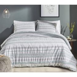 Diana Stripe Collection 100% Cotton Comforter Set by Better Trends in Aqua (Size KING)