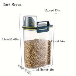 TEMU 1.5kg/2kg Pet Food Storage Container With Measuring Cup, Plastic Square Moisture-proof Sealed Jar, Uncharged Supplies Accessories