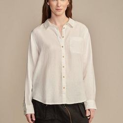 Lucky Brand Linen Prep Shirt - Women's Clothing Button Down Tops Shirts in Bright White, Size 2XL