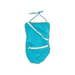 One Piece Swimsuit: Teal Chevron Swimwear - Women's Size 13