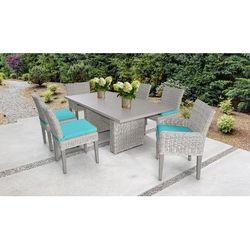 Coast Rectangular Outdoor Patio Dining Table w/ with 4 Armless Chairs and 2 Chairs w/ Arms in Aruba - TK Classics Coast-Dtrec-Kit-4Adc2Dcc-Aruba