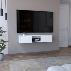 Adel Floating TV Stand, Sleek Wall-Mounted Console with 2-Doors, White - Depot E-Shop DE-RLB9919