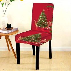 1pc Christmas Dining Chair Slipcover Milk Fiber Fabric Printed Stretch Chair Cover, For Hotel Dining Room Office Banquet House Home Decor