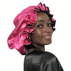 1pc Double Layer Large Satin Bonnet For Curly Hair, Reversible Night Sleeping For Women, Soft And Comfortable Hair Cover