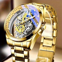 Hot Trendy Fashion Wholesale Men Golden Skeleton Automatic Quartz Wrist Watches Luxury