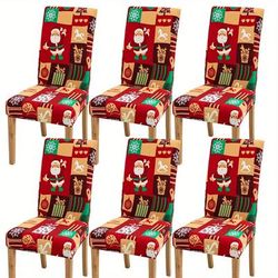 4/6pcs Fabric Christmas Tree Santa Claus Dining Chair Slipcover Elastic Restaurant Chair Cover Dining Room Kitchen Hotel Home Decor