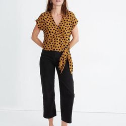 Madewell Tops | Madewell Sash-Tie Wrap Top In Painted Spots | Color: Black/Gold | Size: S