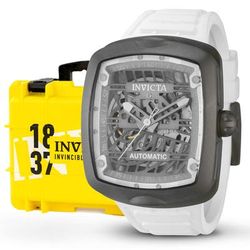 Invicta S1 Rally Automatic Men's Bundle - 44mm White with Invicta 8-Slot Dive Impact Watch Case 1837 Yellow (B-44214-DC8-1837Y)