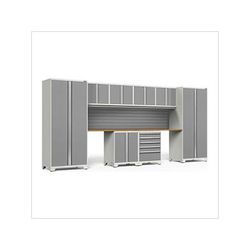 NewAge Garage Cabinets PRO Series Platinum 10-Piece Set with Bamboo Top and Slatwall
