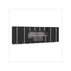 NewAge Garage Cabinets PRO Series Black 14-Piece Set with Bamboo Tops and Slatwall Hook Kit