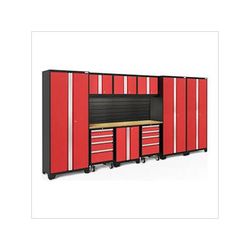 NewAge Garage Cabinets BOLD Series Red 10-Piece Set with Bamboo Top, Backsplash, LED Lights