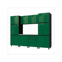 Contur Cabinet 10' Premium Racing Green Garage Cabinet System with Stainless Steel Tops